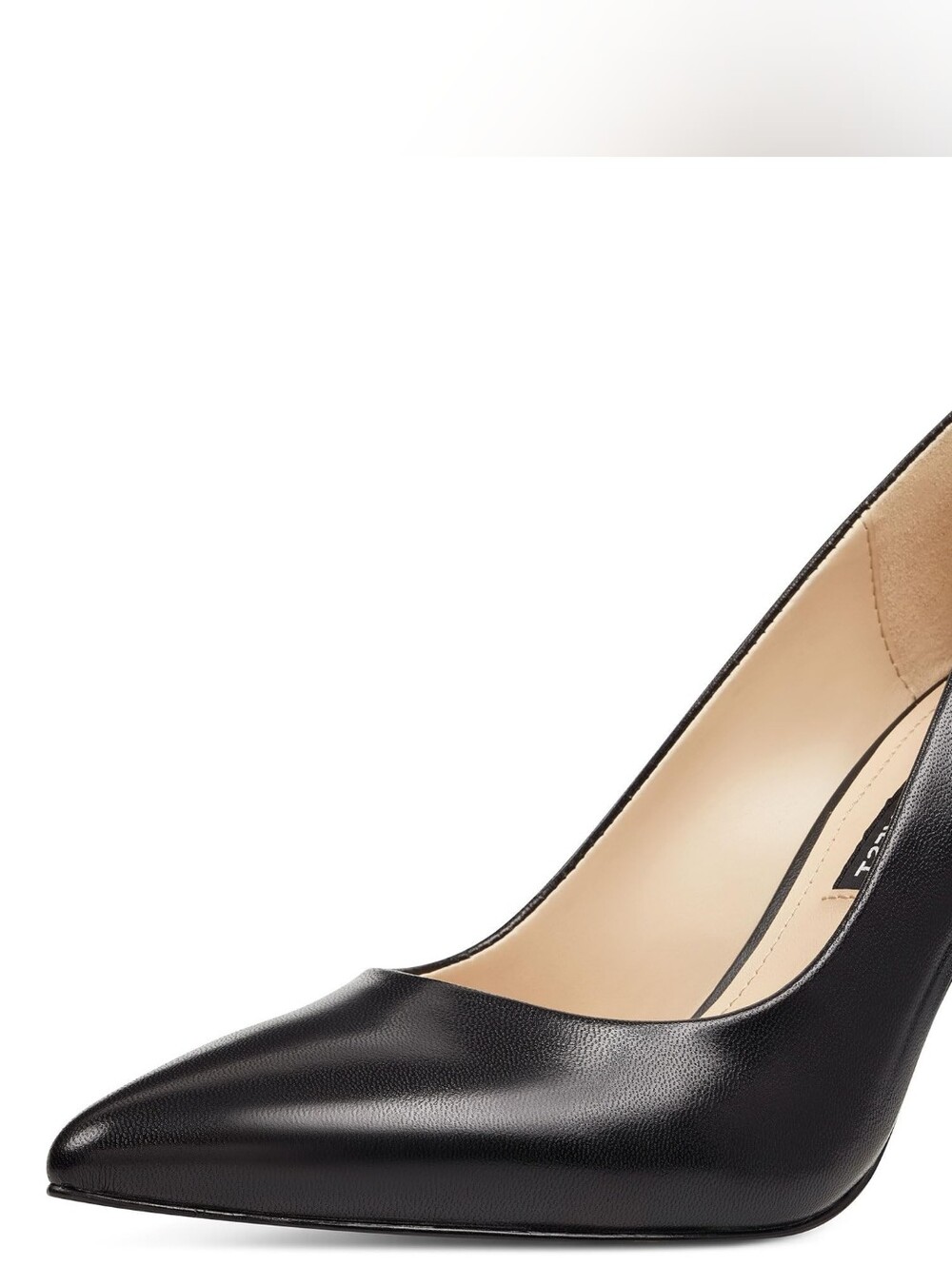Nine West Women's Flax Pump Black Leather Pointed Toe Heels, 5.5
